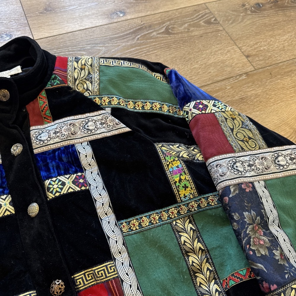 Vintage Preston York Bomber Jacket Women's‎ S Velour Patchwork 80s 90s Baroque - Picture 7 of 8